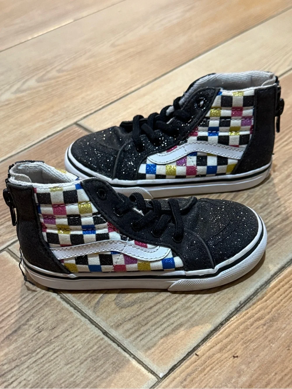 Vans Kids Black Sparkle High-Top Sneakers with Multicolor Check Panels